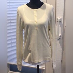 Lauren Ralph Lauren Cream Long Sleeve Waffle Knit Blouse XXL